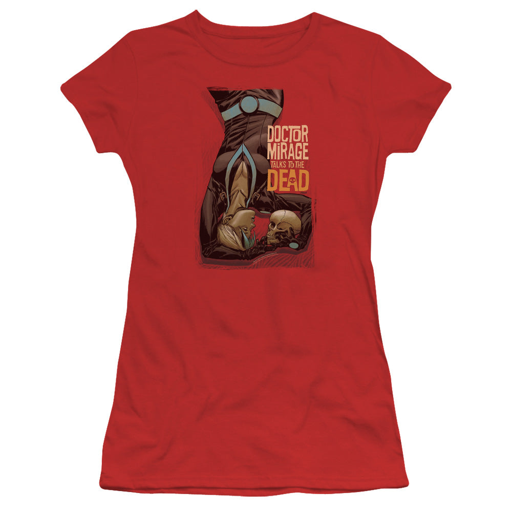 Doctor Mirage Talks To The Dead Junior Sheer Cap Sleeve Womens T Shirt Red