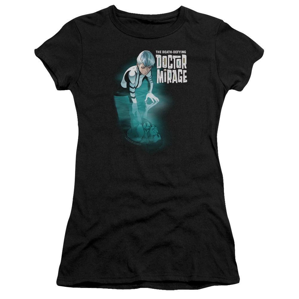 Doctor Mirage Crossing Over Junior Sheer Cap Sleeve Womens T Shirt Black