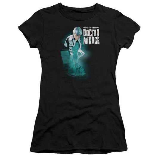 Doctor Mirage Crossing Over Junior Sheer Cap Sleeve Womens T Shirt Black