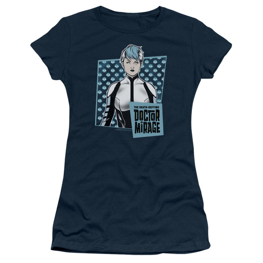 Doctor Mirage Good Doctor Junior Sheer Cap Sleeve Womens T Shirt Navy Blue