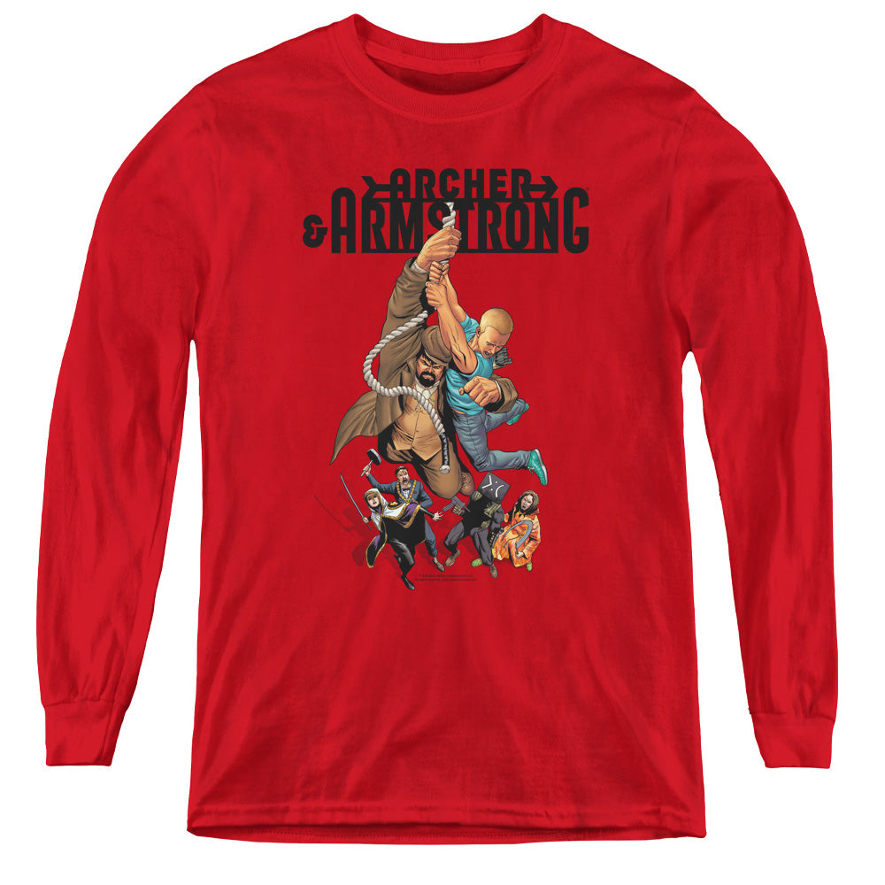 Archer & Armstrong Hang In There Long Sleeve Kids Youth T Shirt Red