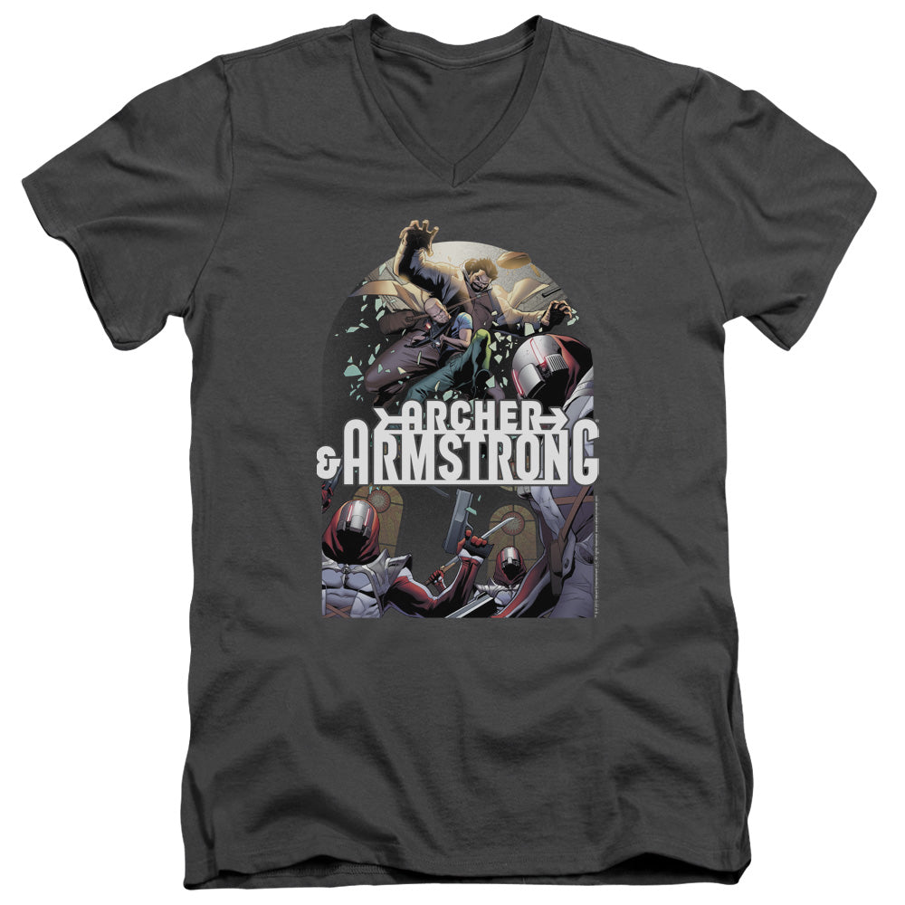 Archer & Armstrong Dropping In Mens Slim Fit V-Neck T Shirt Charcoal