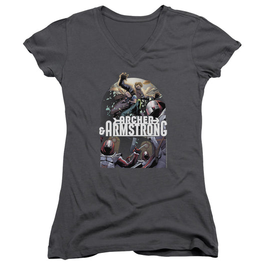 Archer & Armstrong Dropping In Junior Sheer Cap Sleeve V-Neck Womens T Shirt Charcoal