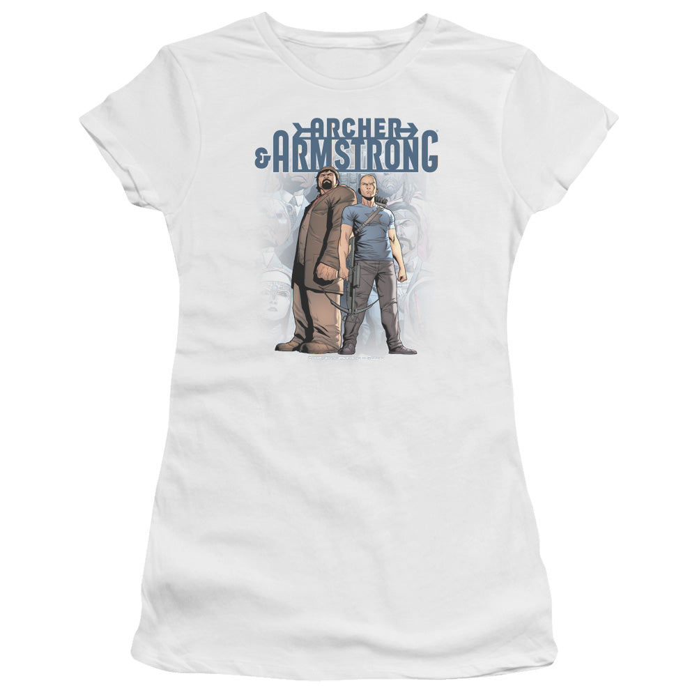 Archer & Armstrong Two Against All Junior Sheer Cap Sleeve Womens T Shirt White