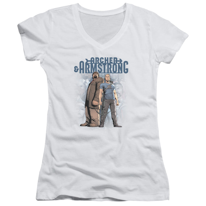 Archer & Armstrong Two Against All Junior Sheer Cap Sleeve V-Neck Womens T Shirt White