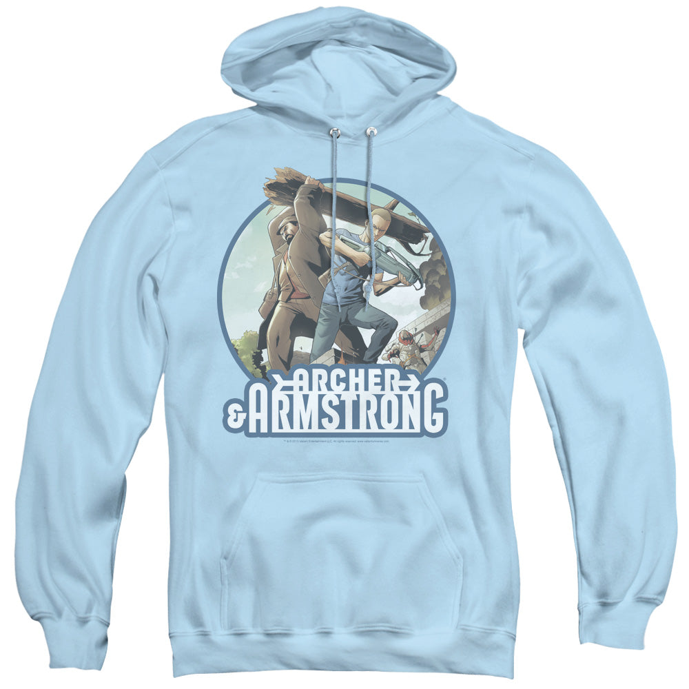 Archer & Armstrong Trunk And Crossbow Mens Hoodie Light Blue