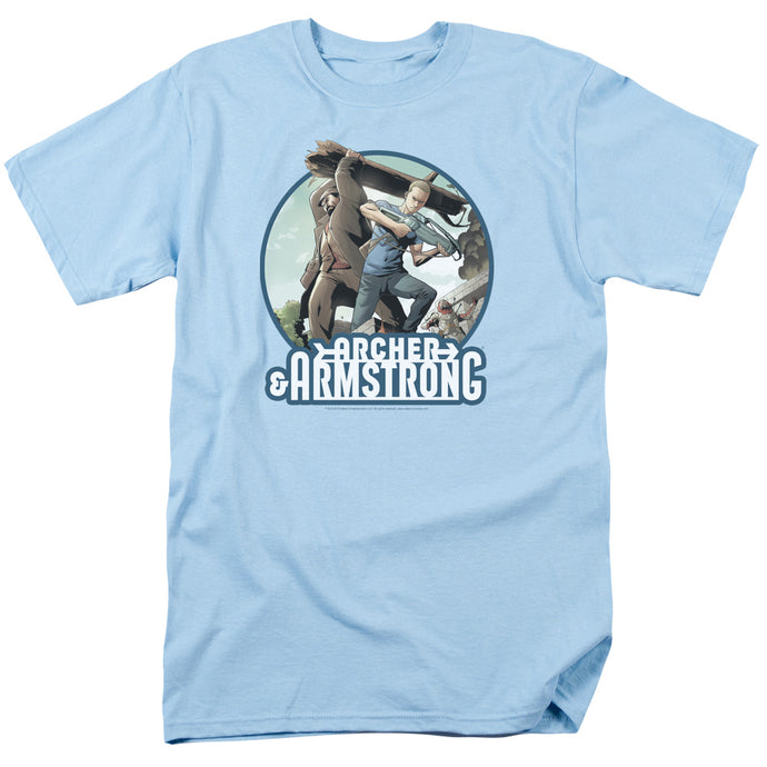 Archer & Armstrong Trunk And Crossbow Mens T Shirt Light Blue