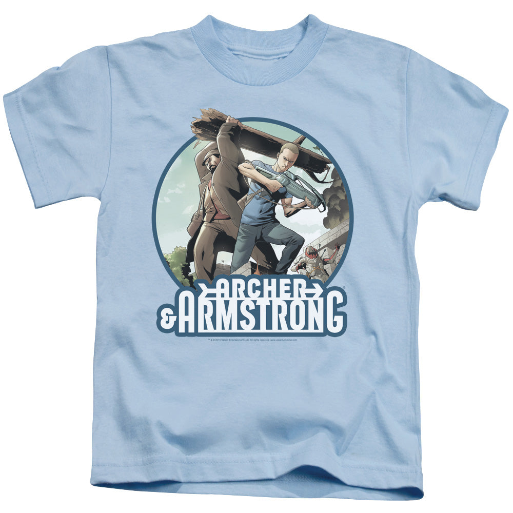 Archer & Armstrong Trunk And Crossbow Juvenile Kids Youth T Shirt Light Blue