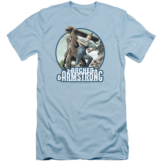 Archer & Armstrong Trunk And Crossbow Slim Fit Mens T Shirt Light Blue