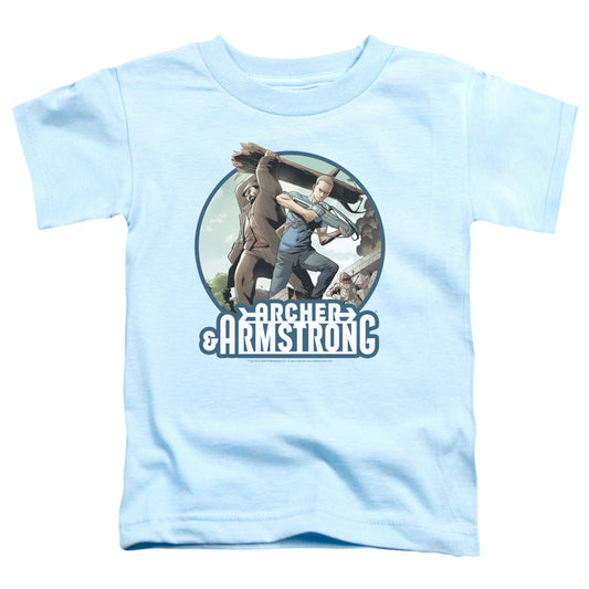 Archer & Armstrong Trunk And Crossbow Toddler Kids Youth T Shirt Light Blue