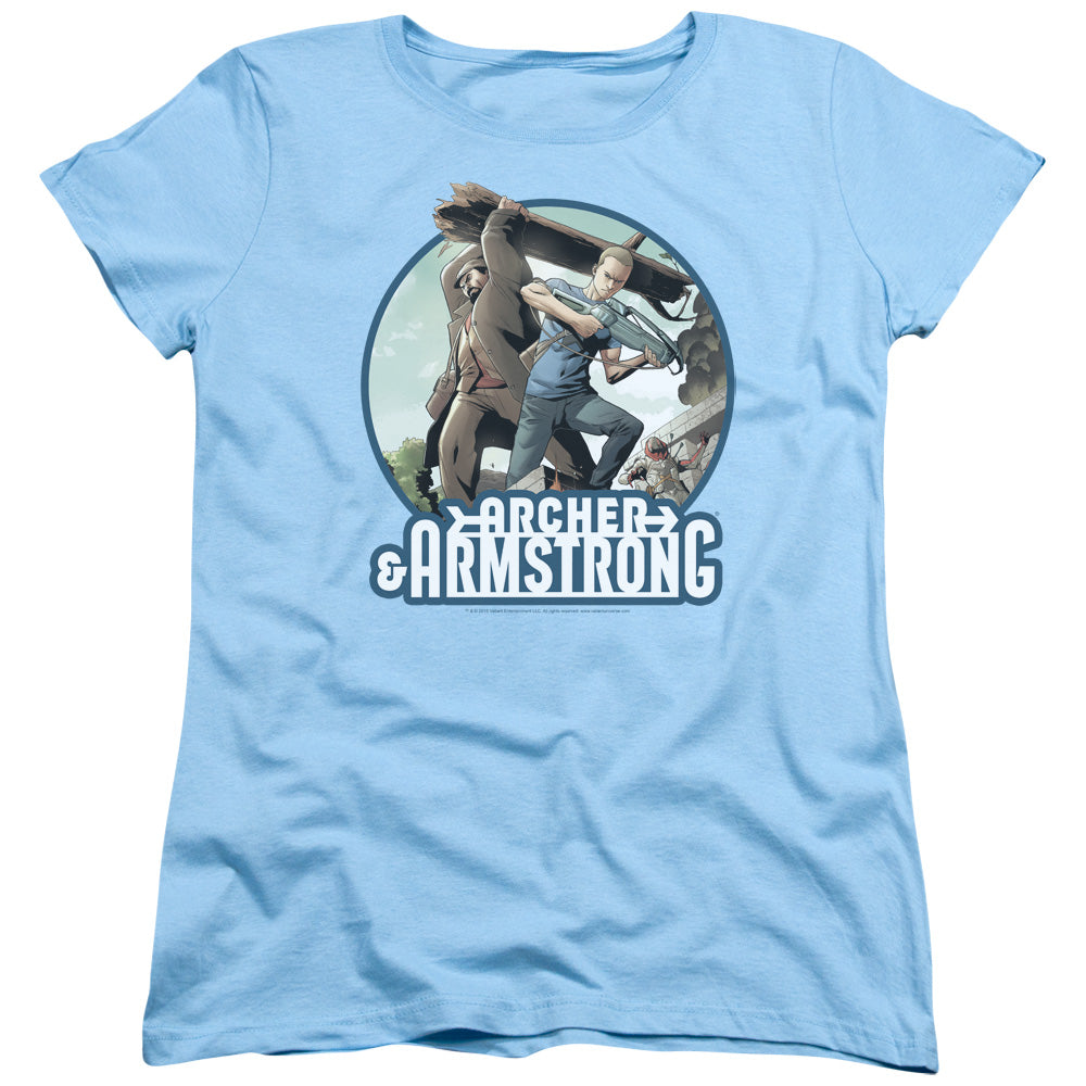 Archer & Armstrong Trunk And Crossbow Womens T Shirt Light Blue