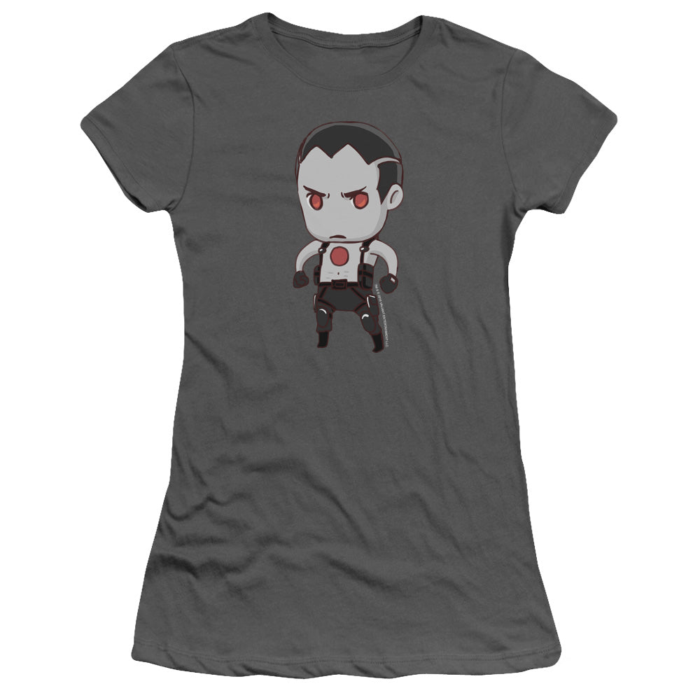 Bloodshot Chibi Junior Sheer Cap Sleeve Womens T Shirt Charcoal