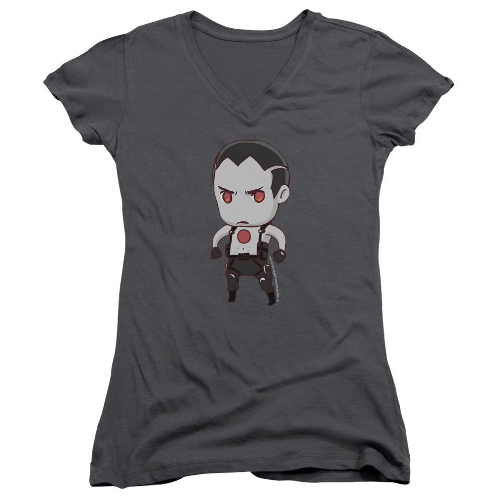 Bloodshot Chibi Junior Sheer Cap Sleeve V-Neck Womens T Shirt Charcoal