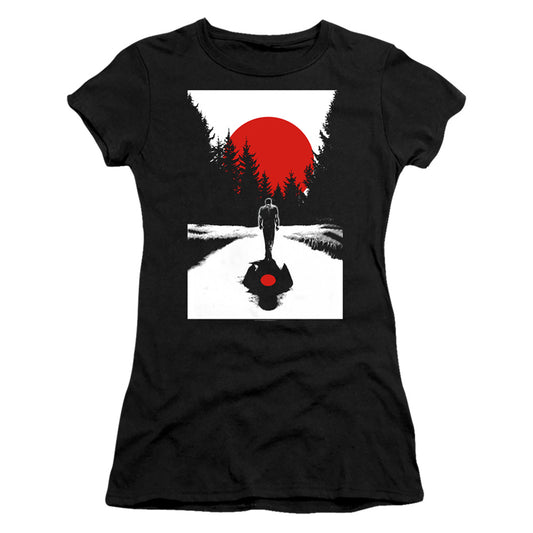 Bloodshot Woods Junior Sheer Cap Sleeve Womens T Shirt Black