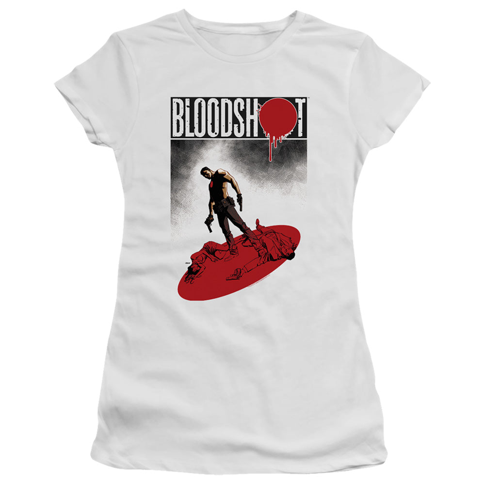 Bloodshot Gun Down Junior Sheer Cap Sleeve Womens T Shirt White