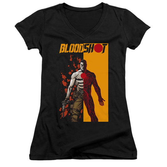 Bloodshot Split Junior Sheer Cap Sleeve V-Neck Womens T Shirt Black