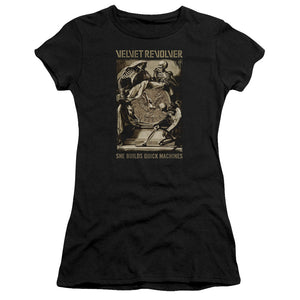 Velvet Revolver Quick Machines Junior Sheer Cap Sleeve Womens T Shirt Black