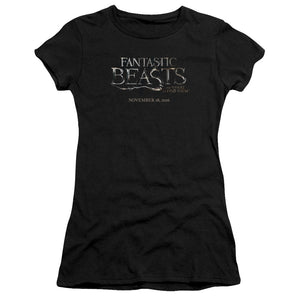 Fantastic Beasts Logo 2 Junior Sheer Cap Sleeve Womens T Shirt Black