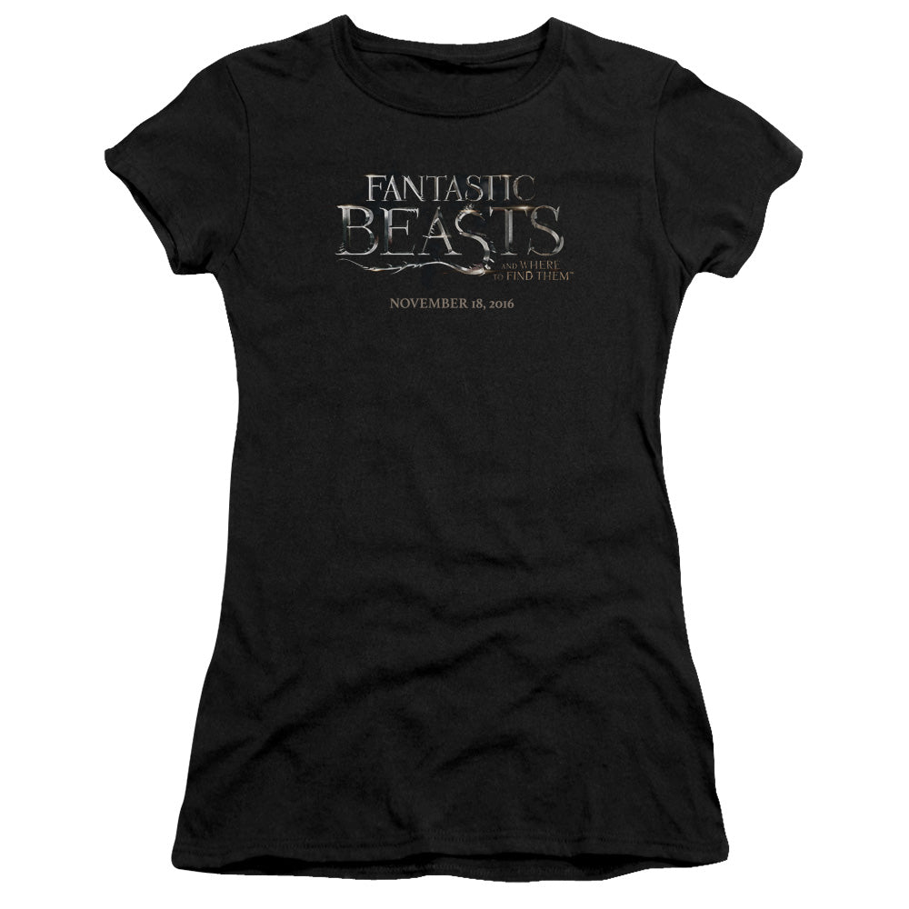 Fantastic Beasts Logo 2 Junior Sheer Cap Sleeve Womens T Shirt Black