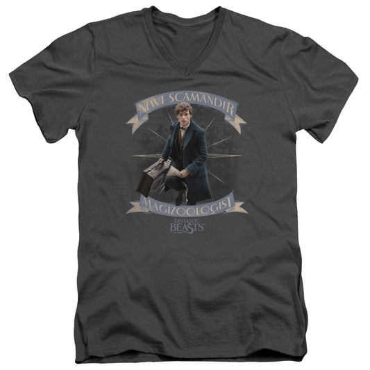 Fantastic Beasts Newt Scamander Mens Slim Fit V-Neck T Shirt Charcoal