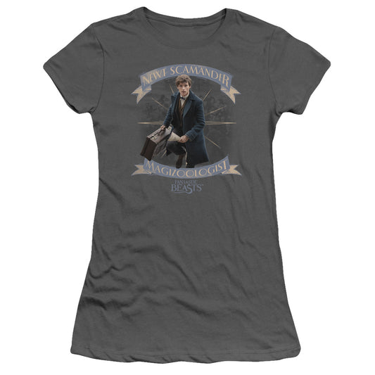 Fantastic Beasts Newt Scamander Junior Sheer Cap Sleeve Womens T Shirt Charcoal