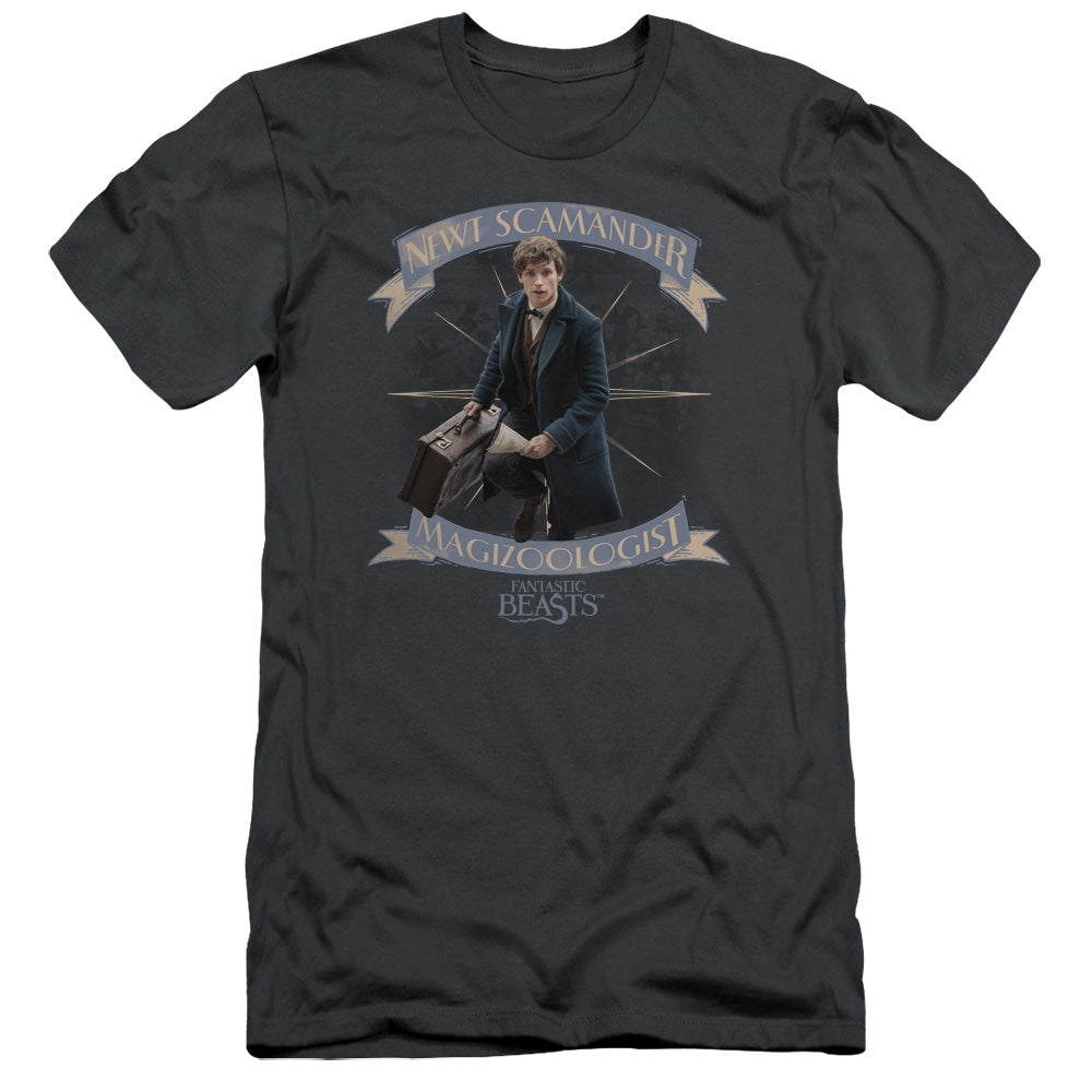 Fantastic Beasts Newt Scamander Slim Fit Mens T Shirt Charcoal