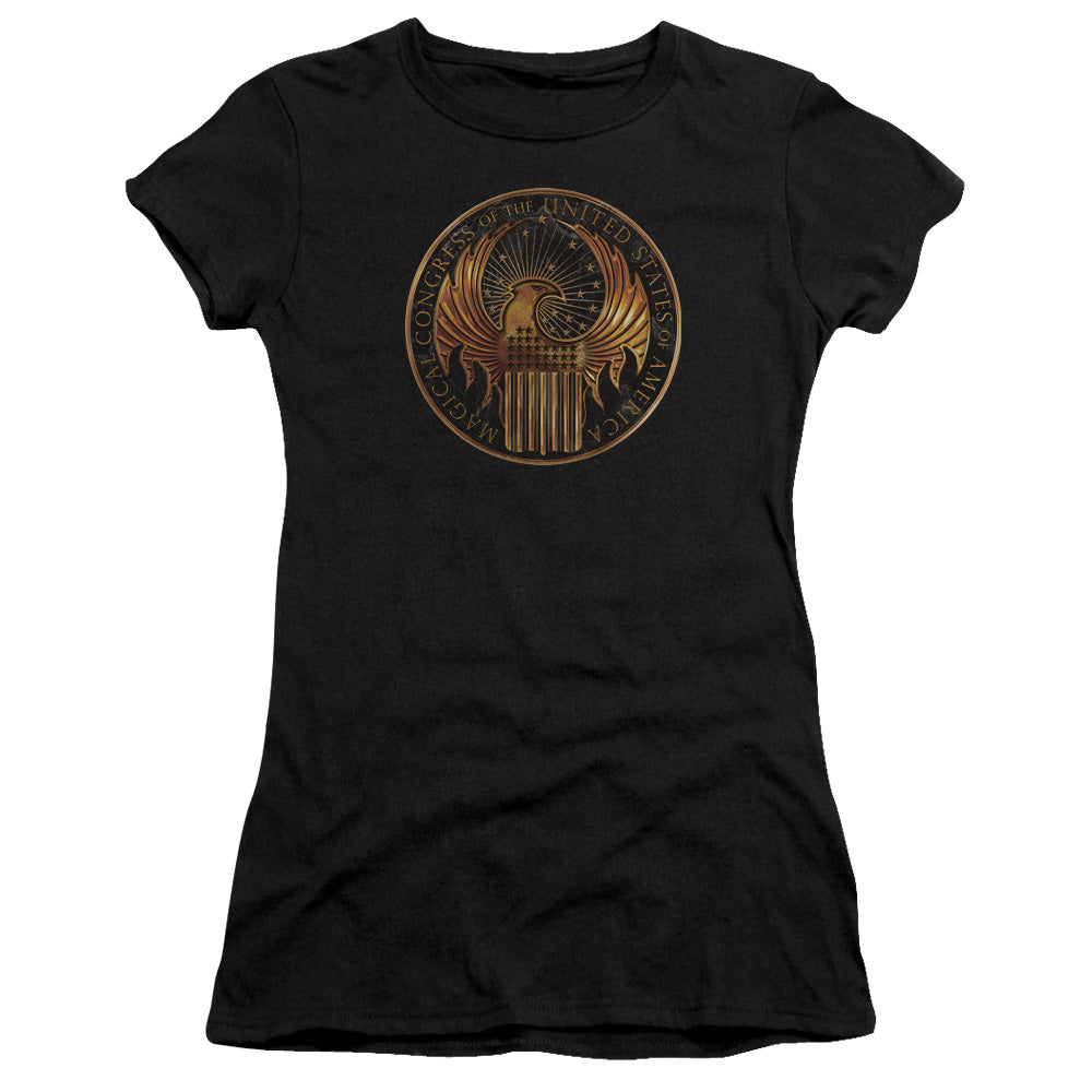 Fantastic Beasts Magical Congress Crest Junior Sheer Cap Sleeve Womens T Shirt Black