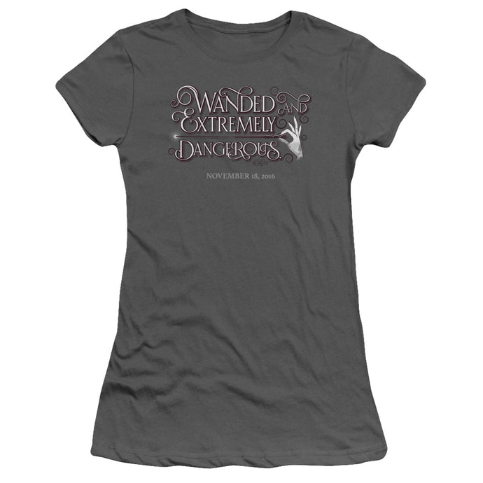 Fantastic Beasts Wanded Junior Sheer Cap Sleeve Womens T Shirt Charcoal