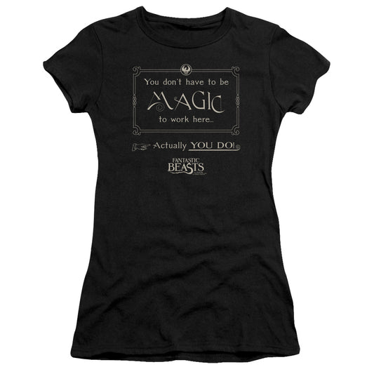 Fantastic Beasts Magic To Work Here Junior Sheer Cap Sleeve Womens T Shirt Black