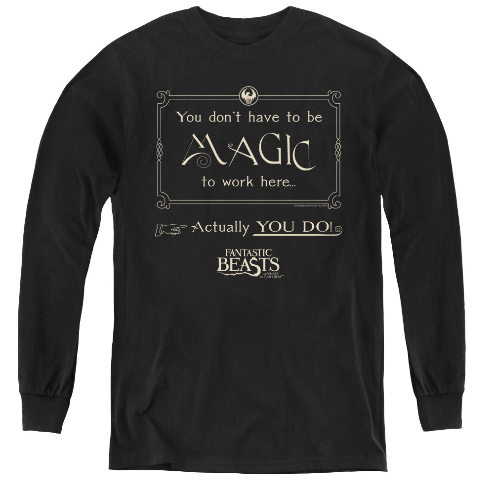 Fantastic Beasts Magic To Work Here Long Sleeve Kids Youth T Shirt Black