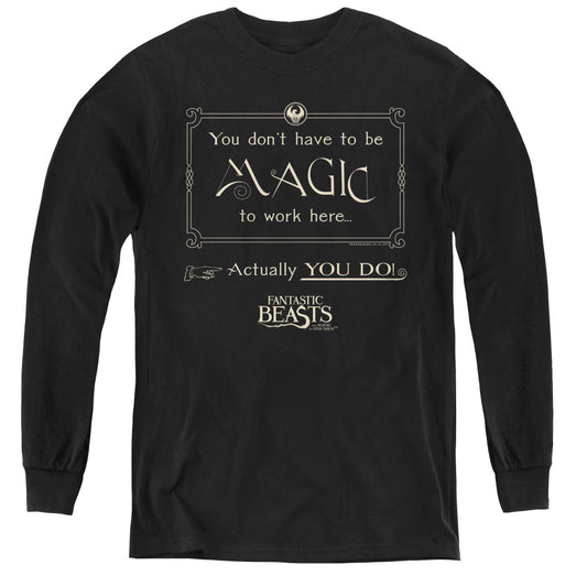 Fantastic Beasts Magic To Work Here Long Sleeve Kids Youth T Shirt Black