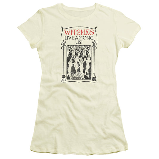 Fantastic Beasts Witches Live Among Us Junior Sheer Cap Sleeve Womens T Shirt Cream