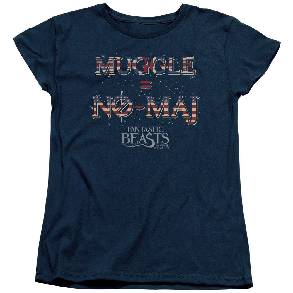 Fantastic Beasts Uk Us No Maj Womens T Shirt Navy Blue