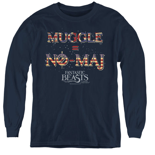 Fantastic Beasts Uk Us No Maj Long Sleeve Kids Youth T Shirt Navy Blue