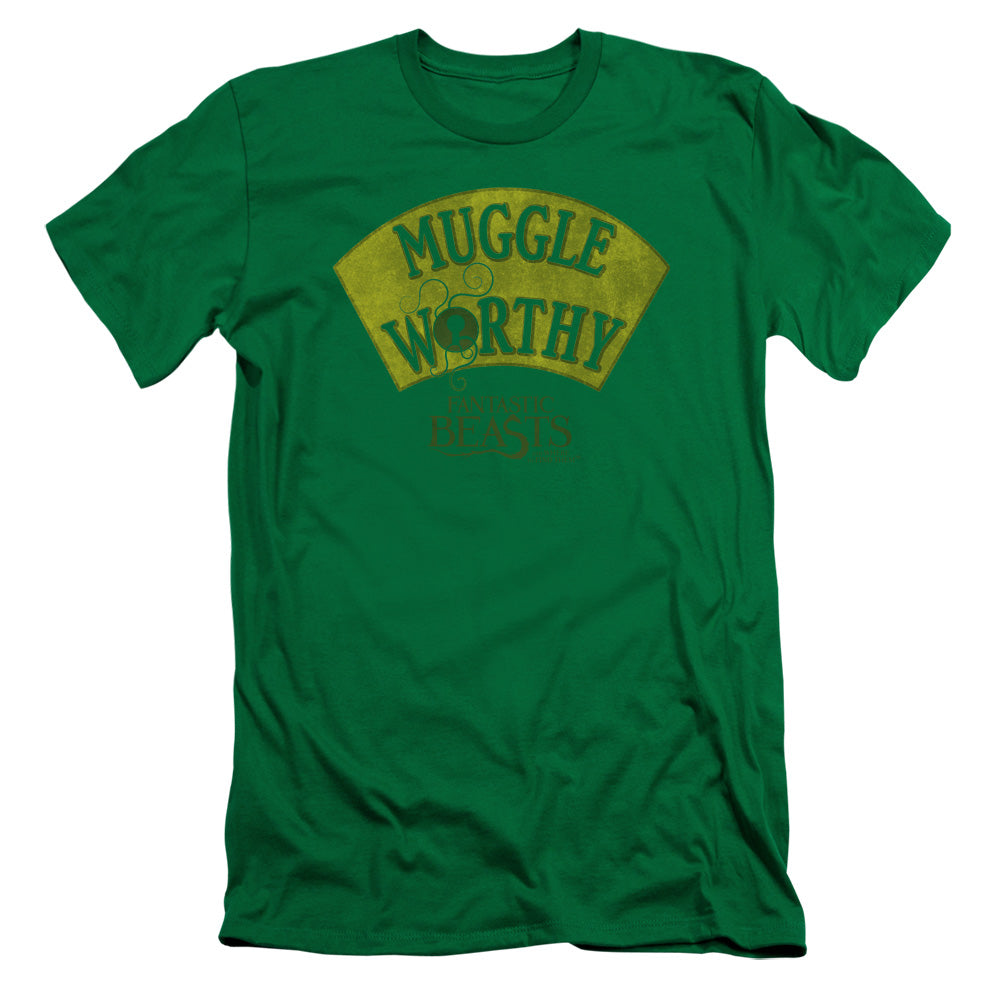 Fantastic Beasts Muggle Worthy Slim Fit Mens T Shirt Kelly Green