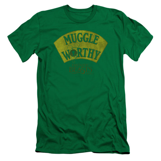 Fantastic Beasts Muggle Worthy Slim Fit Mens T Shirt Kelly Green