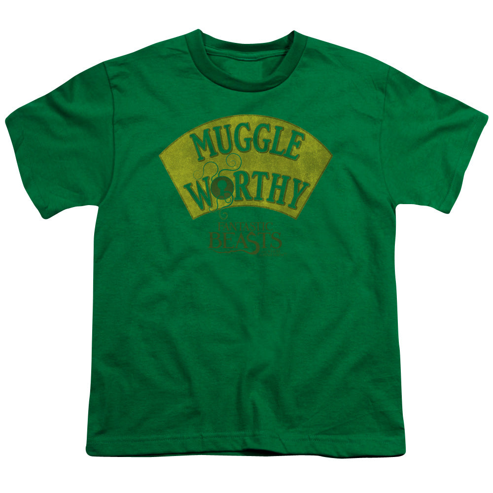 Fantastic Beasts Muggle Worthy Kids Youth T Shirt Kelly Green