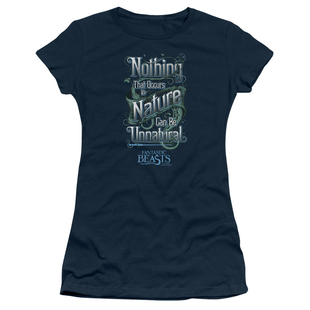 Fantastic Beasts Unnatural Junior Sheer Cap Sleeve Womens T Shirt Navy Blue