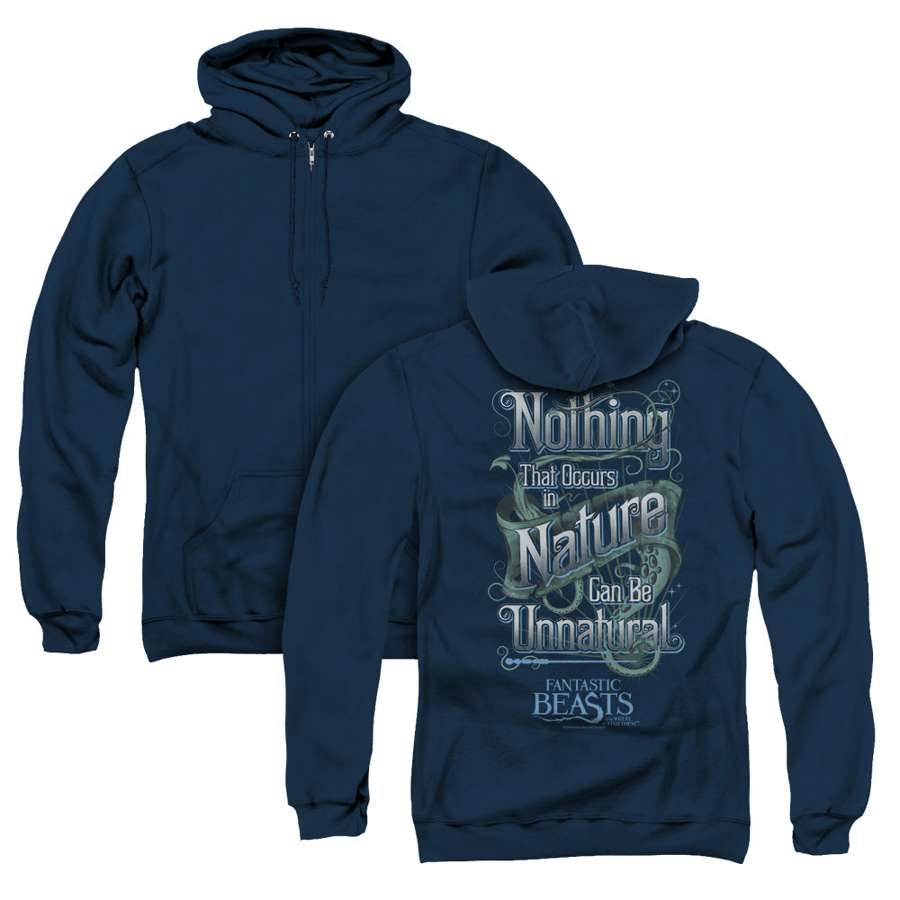 Fantastic Beasts Unnatural Back Print Zipper Mens Hoodie Navy Blue