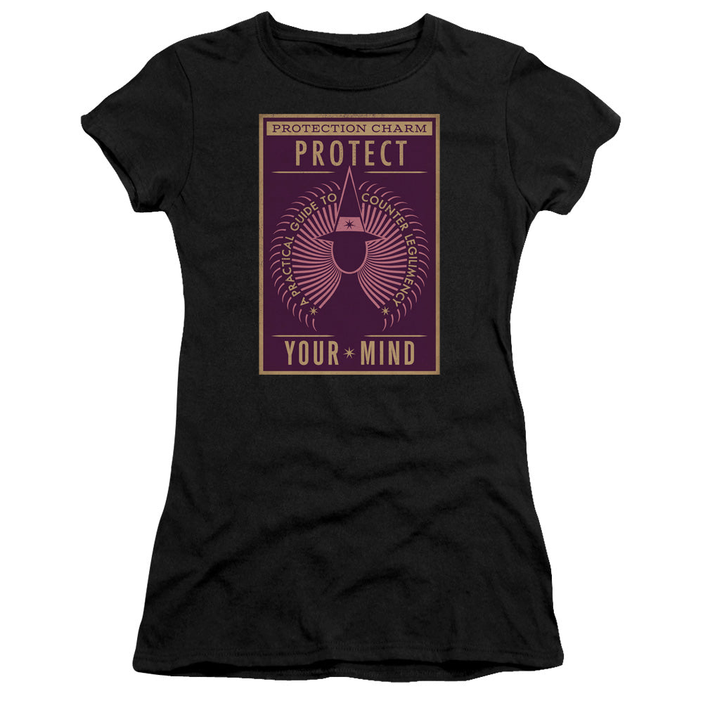 Fantastic Beasts Protect Your Mind Junior Sheer Cap Sleeve Womens T Shirt Black