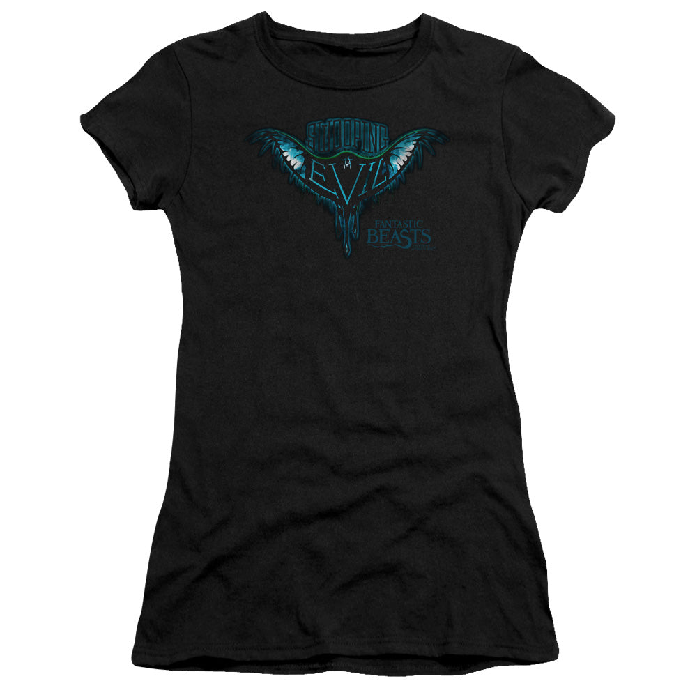 Fantastic Beasts Swooping Evil Junior Sheer Cap Sleeve Womens T Shirt Black