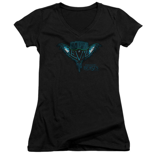 Fantastic Beasts Swooping Evil Junior Sheer Cap Sleeve V-Neck Womens T Shirt Black