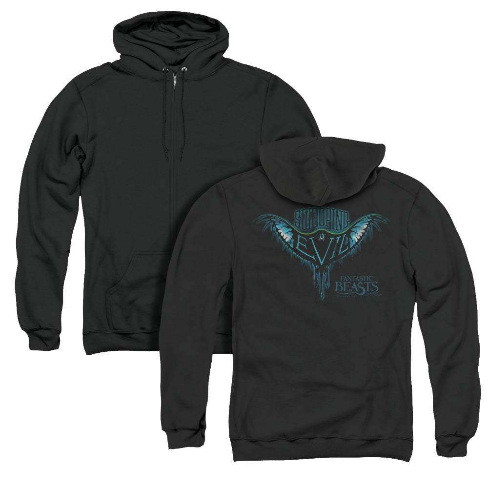 Fantastic Beasts Swooping Evil Back Print Zipper Mens Hoodie Black