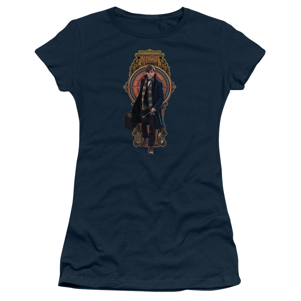 Fantastic Beasts Newt Scamander Junior Sheer Cap Sleeve Womens T Shirt Navy Blue