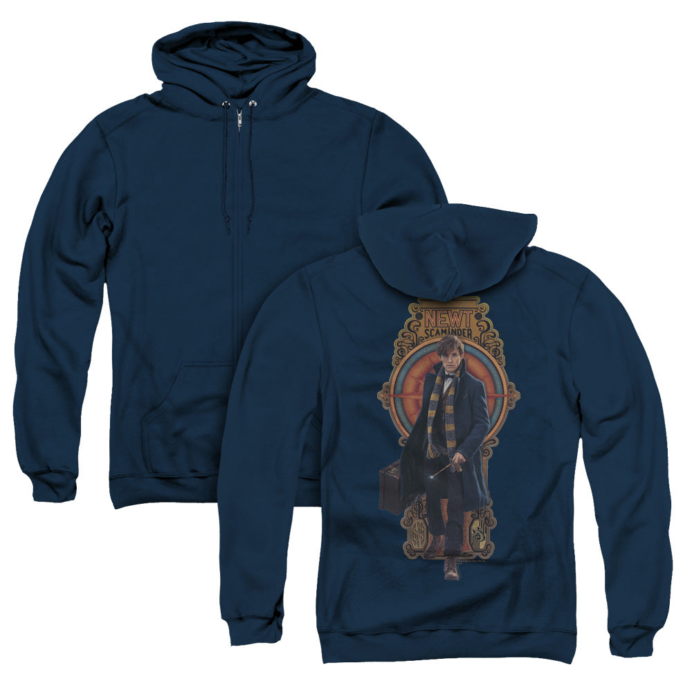 Fantastic Beasts Newt Scamander Back Print Zipper Mens Hoodie Navy Blue