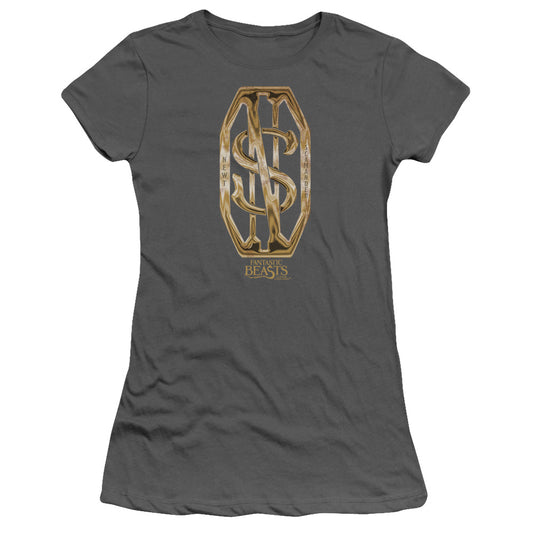 Fantastic Beasts Scamander Monogram Junior Sheer Cap Sleeve Womens T Shirt Charcoal