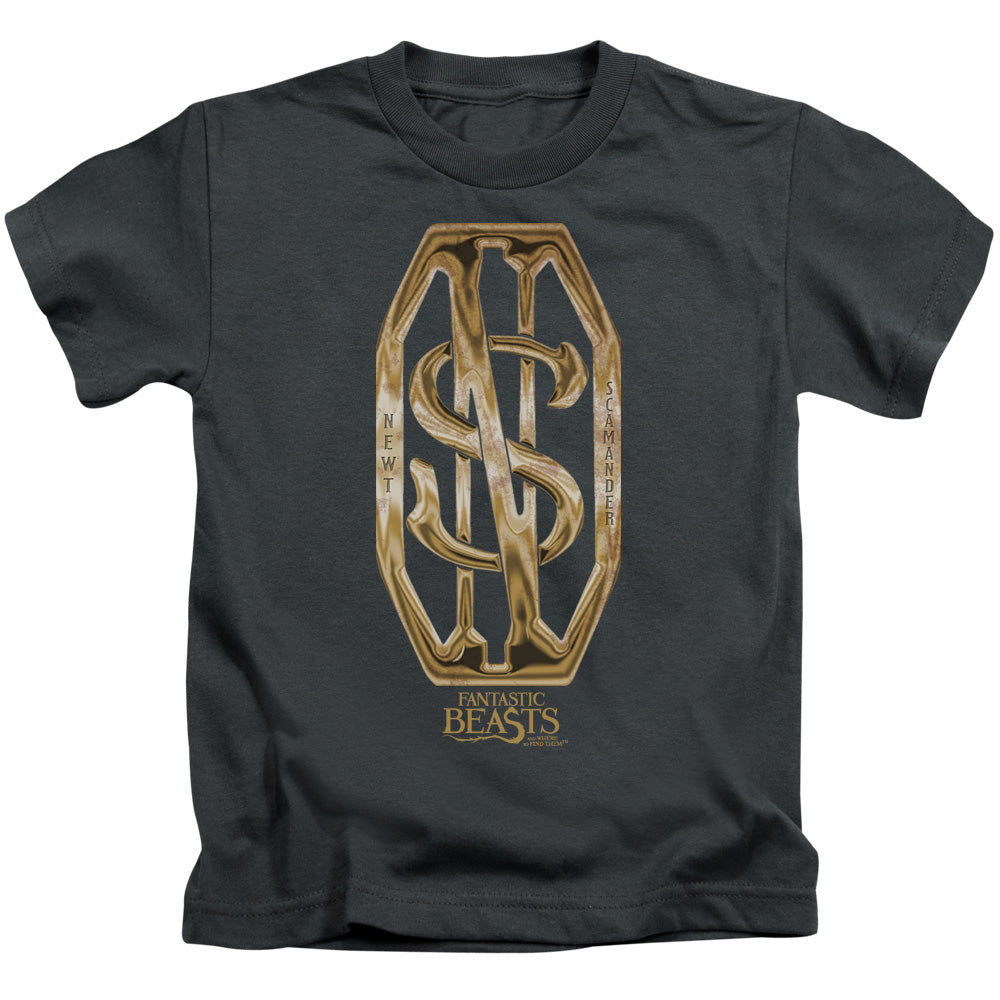 Fantastic Beasts Scamander Monogram Juvenile Kids Youth T Shirt Charcoal