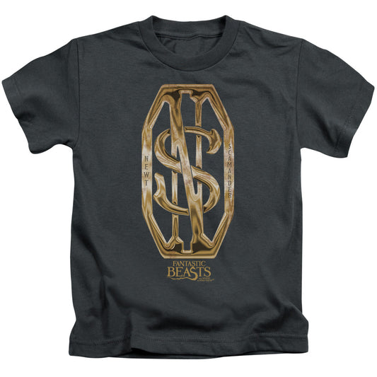 Fantastic Beasts Scamander Monogram Juvenile Kids Youth T Shirt Charcoal