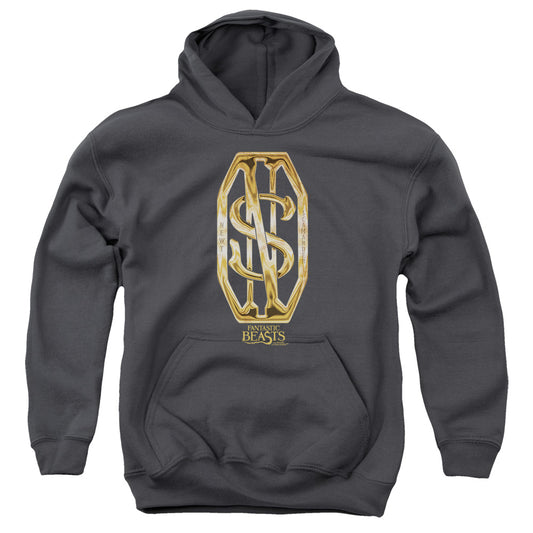 Fantastic Beasts Scamander Monogram Kids Youth Hoodie Charcoal