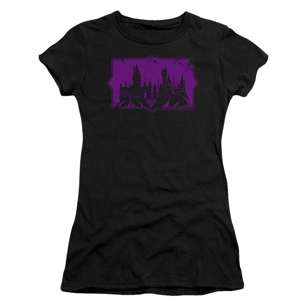 Fantastic Beasts 2 Hogwarts Silhouette Junior Sheer Cap Sleeve Womens T Shirt Black